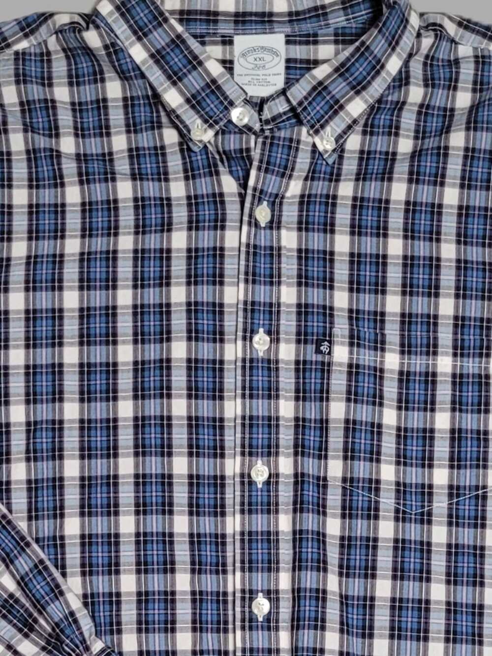 Brooks Brothers 346 Shirt XXL Blue Plaid Button Down Cotton Mens Classic Office